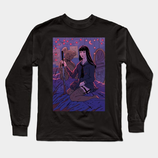 Ninja Schoolgirl Long Sleeve T-Shirt by ProserPina